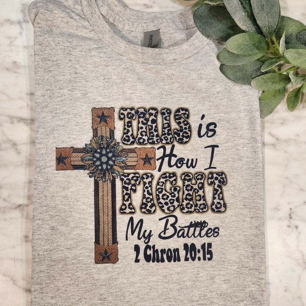 Religious shirt cheetah print cross cute country how I fight my battles